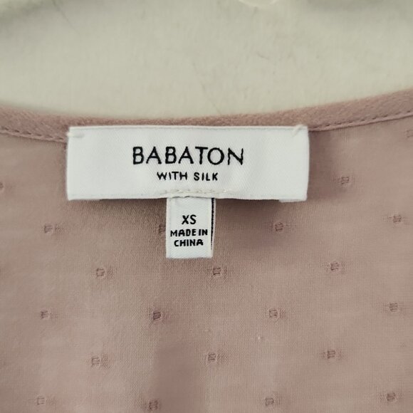 ARITZIA | Babaton Augusta Silk Blouse Swiss Dot Split Crewneck Pink Sz XS - Picture 4 of 6